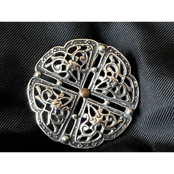 Vintage Steve Stamas Sterling Silver Brooch Pin Round Ornate Openwork Retired - Picture 10 of 12
